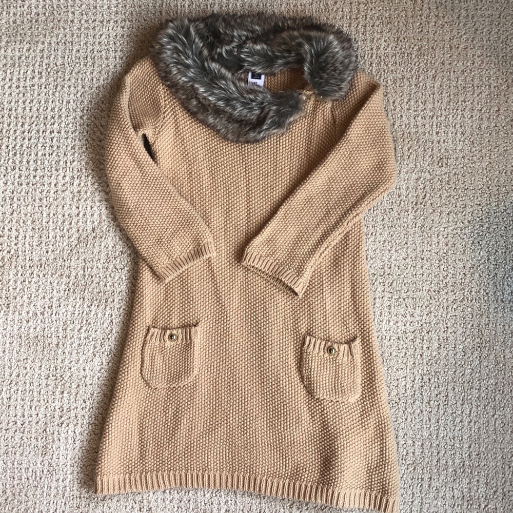 Janie and Jack Sweater Dress with Faux Fur Collar